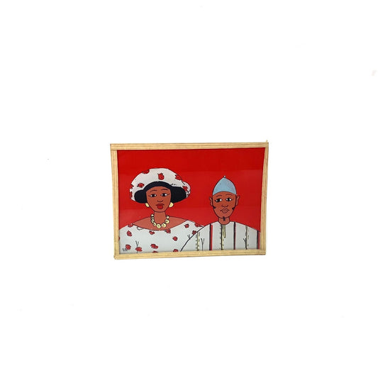 GLASTAVLA "Par, Röd bakgrund" 15x11cm