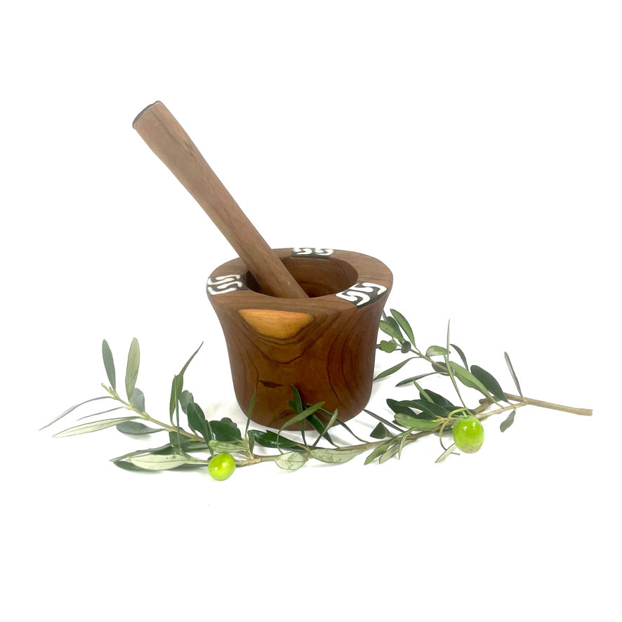 Olivträ mortel och stöt